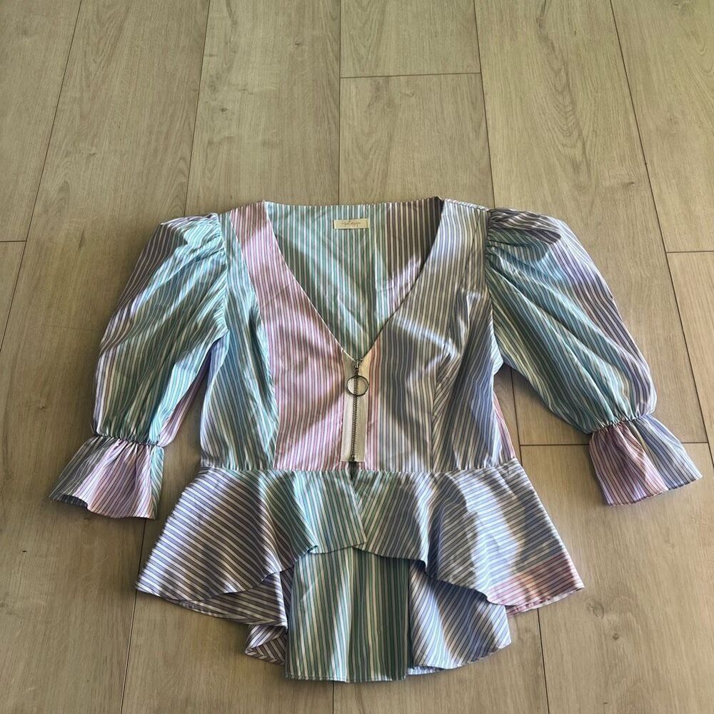 Petersyn x Revolve Mimi Cocktail Striped Zipper Front Top Blouse size L